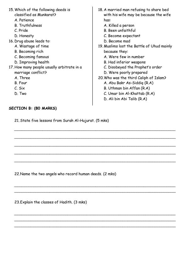 Page 2 – Grade 9 Islamic Religious Education August 2026 Holiday Assignment – Kenyaplex