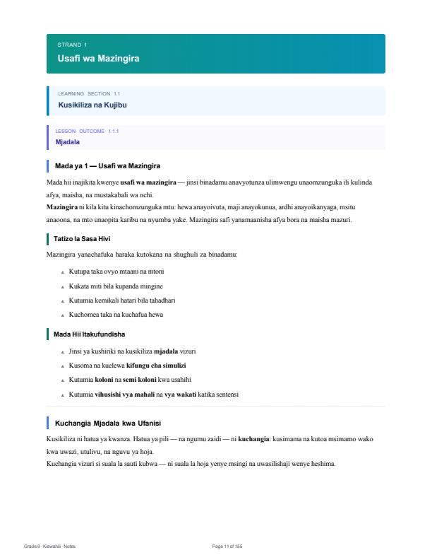 Page 1 – Grade 9 Kiswahili Complete Notes (term 1, Term 2, Term 3 (Updated) – Kenyaplex