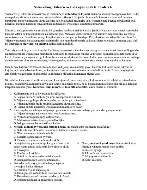 Page 2 – Grade 9 Kiswahili Paper 1 August 2025 Holiday Assignment – Kenyaplex