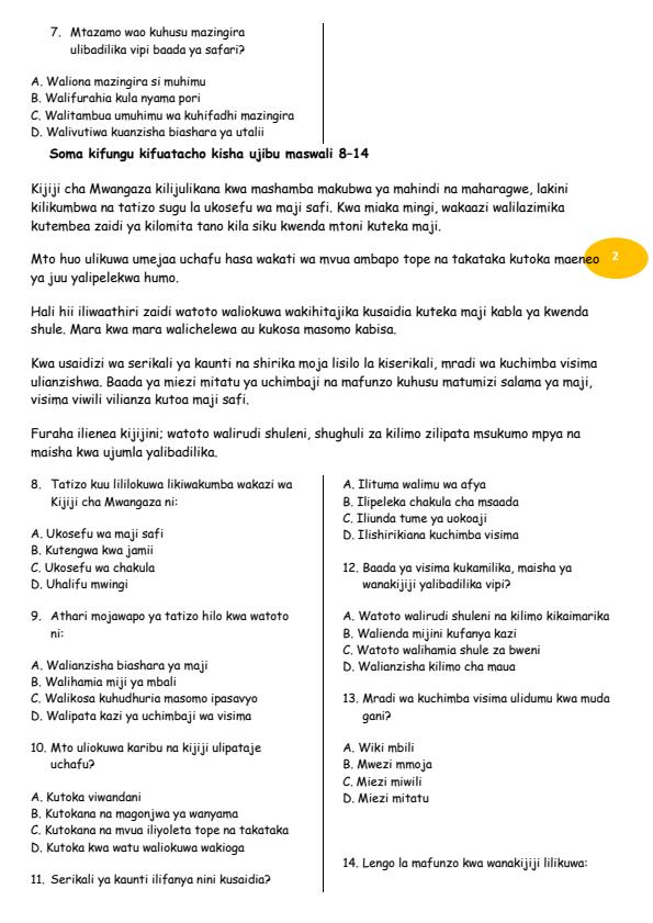 Page 2 – Grade 9 Kiswahili Paper 1 August 2026 Holiday Assignment – Kenyaplex