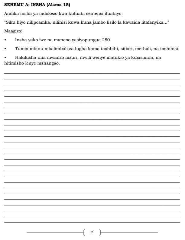 Page 2 – Grade 9 Kiswahili Paper 2 April 2025 Holiday Assignment – Kenyaplex