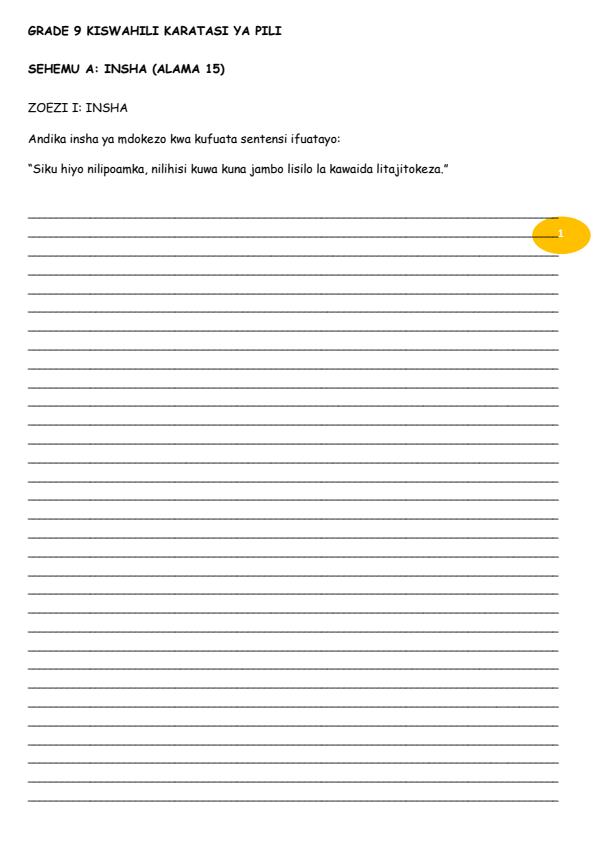 Page 1 – Grade 9 Kiswahili Paper 2 August 2026 Holiday Assignment – Kenyaplex