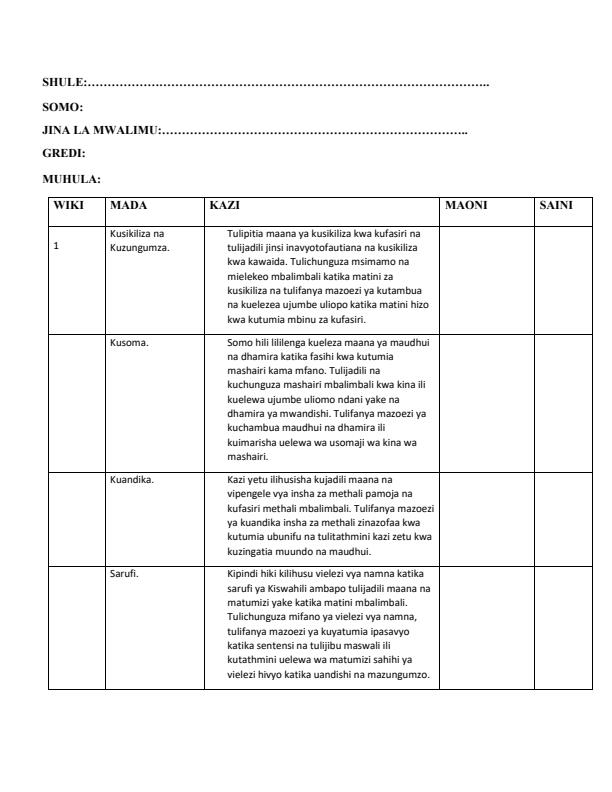 Page 1 – Grade 9 Kiswahili Records of Work Term 2 - KLB Top Scholar – Kenyaplex