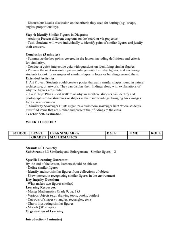 Page 2 – Grade 9 Mathematics Lesson Plans Term 3 - Master – Kenyaplex