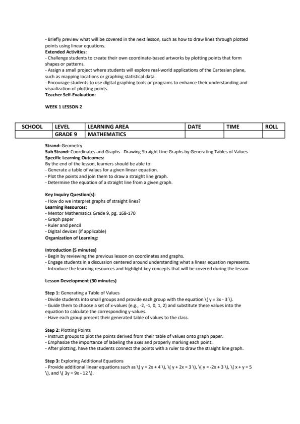 Page 2 – Grade 9 Mathematics Lesson Plans Term 3 - Mentor – Kenyaplex