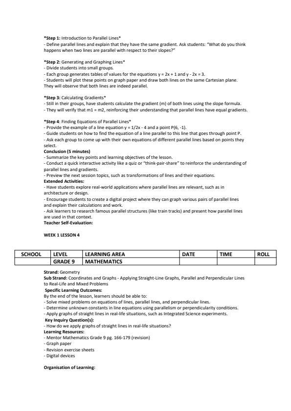Page 4 – Grade 9 Mathematics Lesson Plans Term 3 - Mentor – Kenyaplex