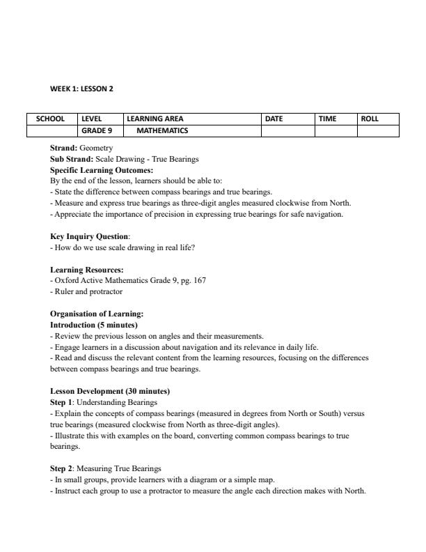 Page 3 – Grade 9 Mathematics Lesson Plans Term 3 - Oxford Active Mathematics – Kenyaplex