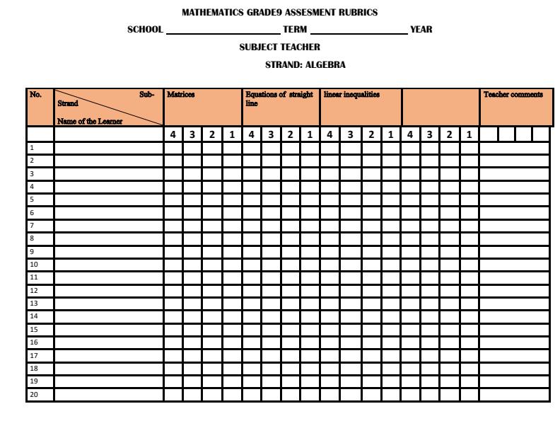 Page 3 – Grade 9 Mathematics Progress Records – Kenyaplex