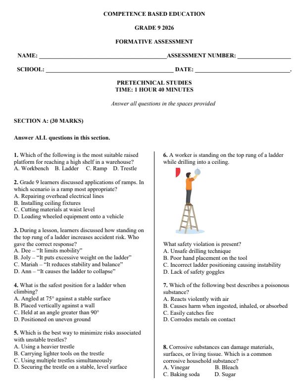 Page 1 – Grade 9 Pre - Technical Studies April 2026 Holiday Assignment – Kenyaplex