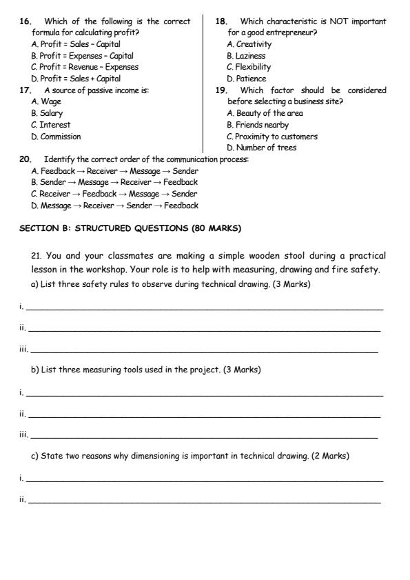 Page 2 – Grade 9 Pre - Technical Studies August 2026 Holiday Assignment – Kenyaplex