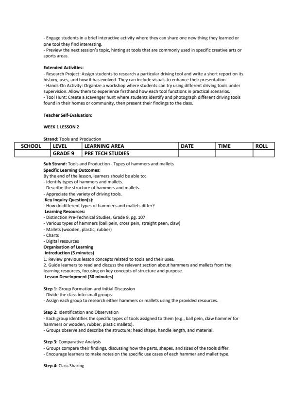 Page 2 – Grade 9 Pre Tech Studies Lesson Plans Term 3 - Distinction – Kenyaplex