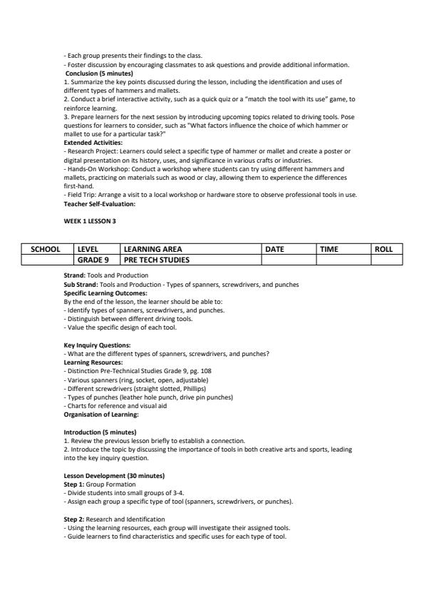 Page 3 – Grade 9 Pre Tech Studies Lesson Plans Term 3 - Distinction – Kenyaplex