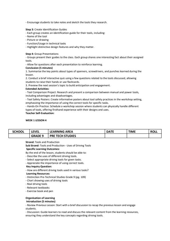 Page 4 – Grade 9 Pre Tech Studies Lesson Plans Term 3 - Distinction – Kenyaplex
