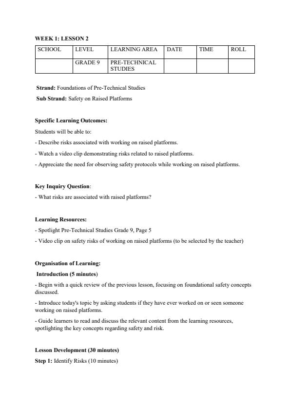Page 3 – Grade 9 Pretechnical Studies Lesson Plans Term 1 -  Spotlight Pre Technical Studies  – Kenyaplex