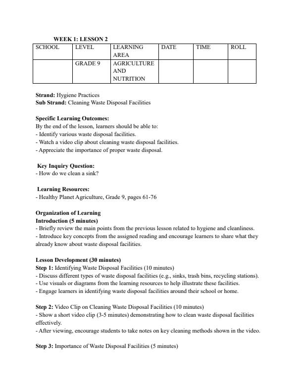 Page 3 – Grade 9 Rationalized Agriculture and Nutrition Lesson Plans Term 3 – Kenyaplex