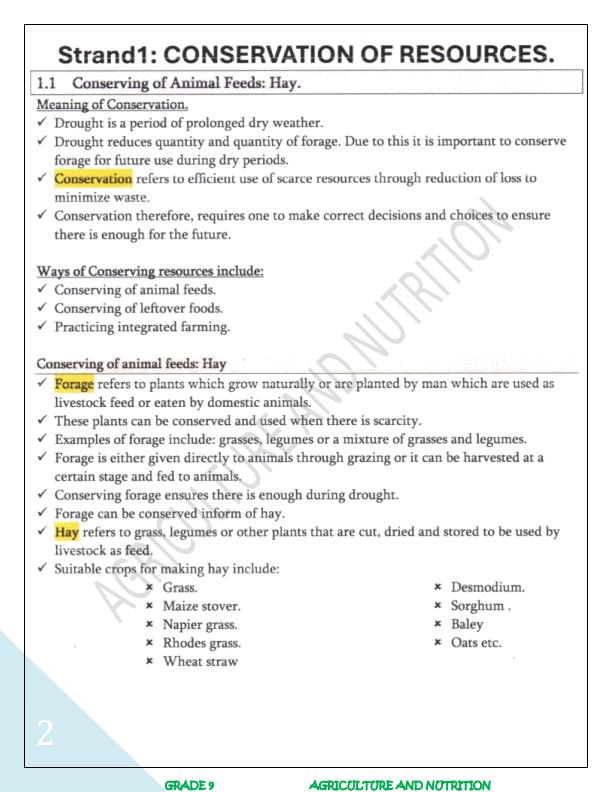 Page 1 – Grade 9 Rationalized Agriculture and Nutrition Notes Term 1 – Kenyaplex