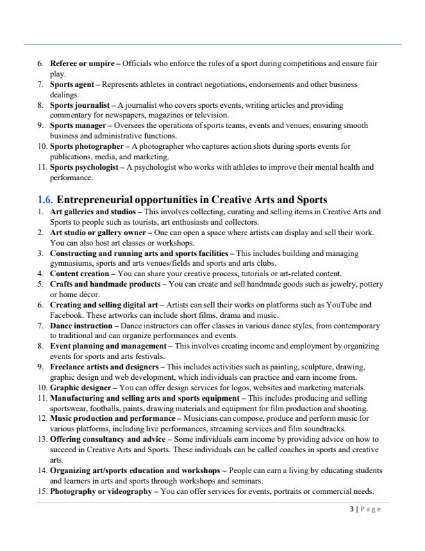 Page 4 – Grade 9 Rationalized Creative Arts and Sports Notes Term 1, Term 2, Term 3 – Kenyaplex
