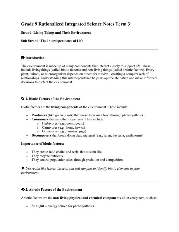 Page 1 – Grade 9 Rationalized Integrated Science Notes Term 3 – Kenyaplex