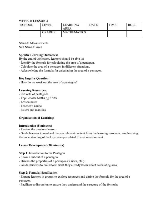 Page 3 – Grade 9 Rationalized Mathematics Lesson Plans Term 2 - KLB Top Scholar – Kenyaplex