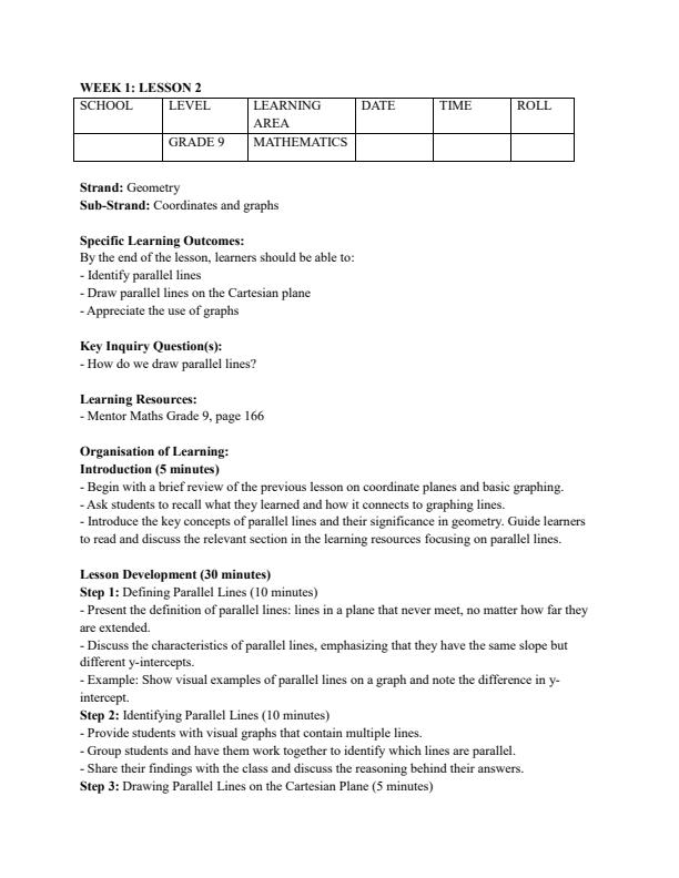 Page 3 – Grade 9 Rationalized Mathematics Lesson Plans Term 3 – Kenyaplex