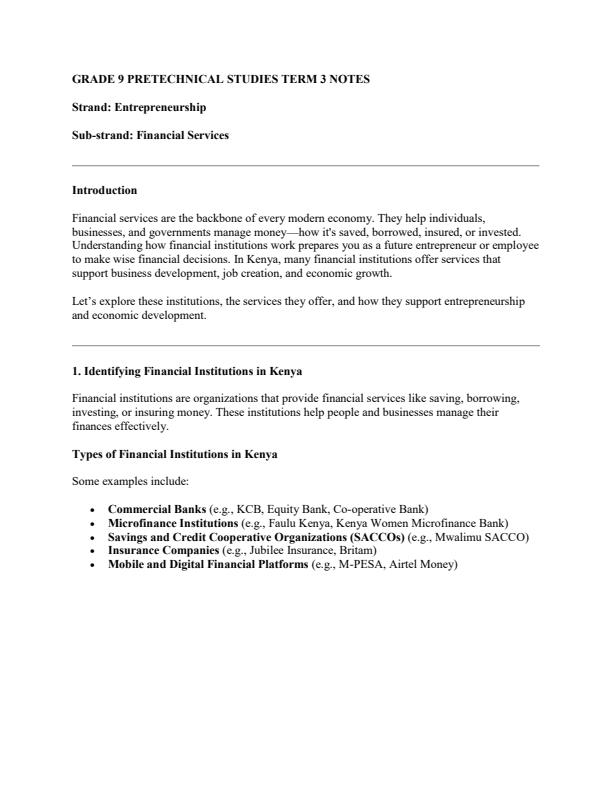 Page 1 – Grade 9 Rationalized Pre-Technical Studies Notes Term 3 – Kenyaplex