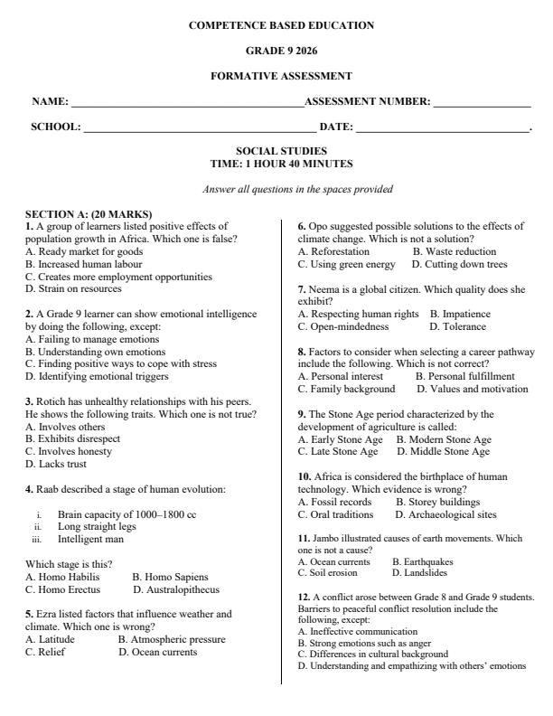 Page 1 – Grade 9 Social Studies April 2026 Holiday Assignment – Kenyaplex
