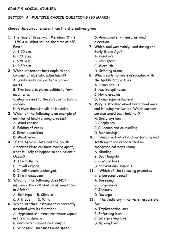 Page 1 – Grade 9 Social Studies August 2026 Holiday Assignment  – Kenyaplex