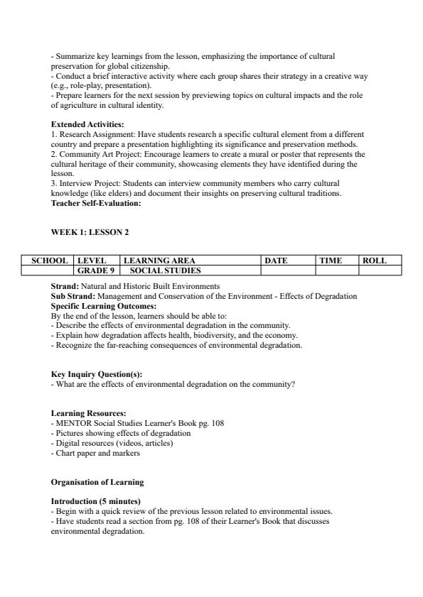 Page 2 – Grade 9 Social Studies Lesson Plans Term 3 - Mentor – Kenyaplex