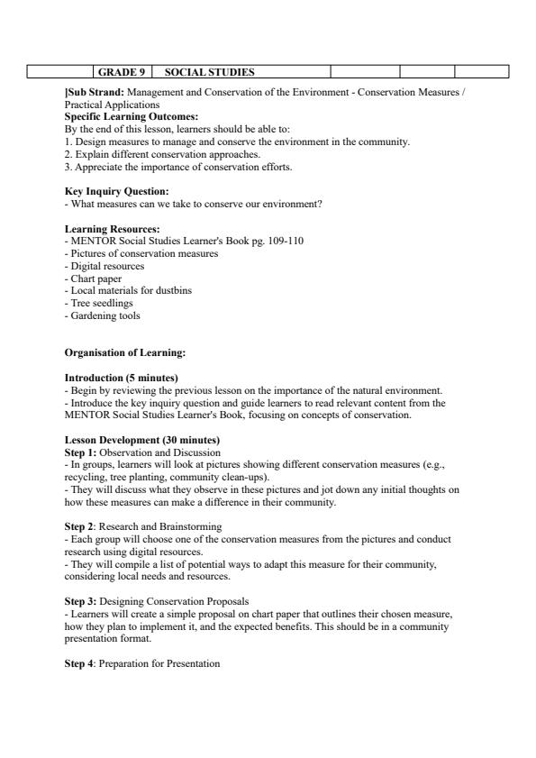 Page 4 – Grade 9 Social Studies Lesson Plans Term 3 - Mentor – Kenyaplex