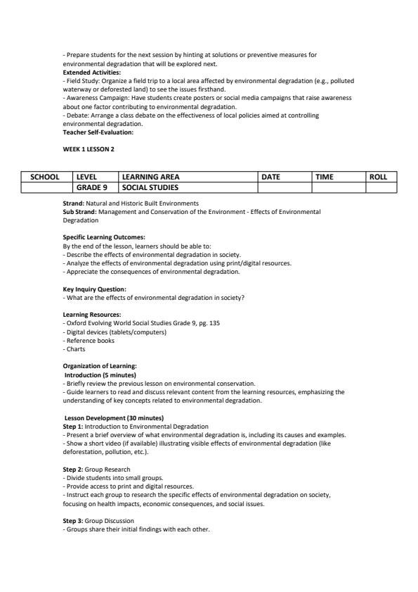Page 2 – Grade 9 Social Studies Lesson Plans Term 3 - Oxford Evolving World – Kenyaplex