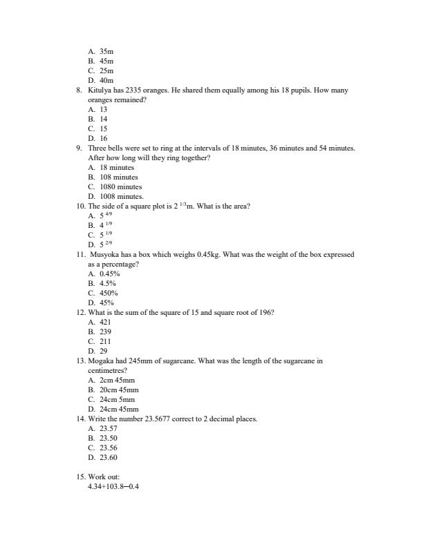 Grade six mathematics evaluation exam term 2 15014