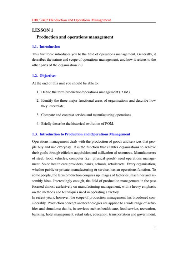 Page 1 – HBC 2402: Production and Operations Management Notes – Kenyaplex