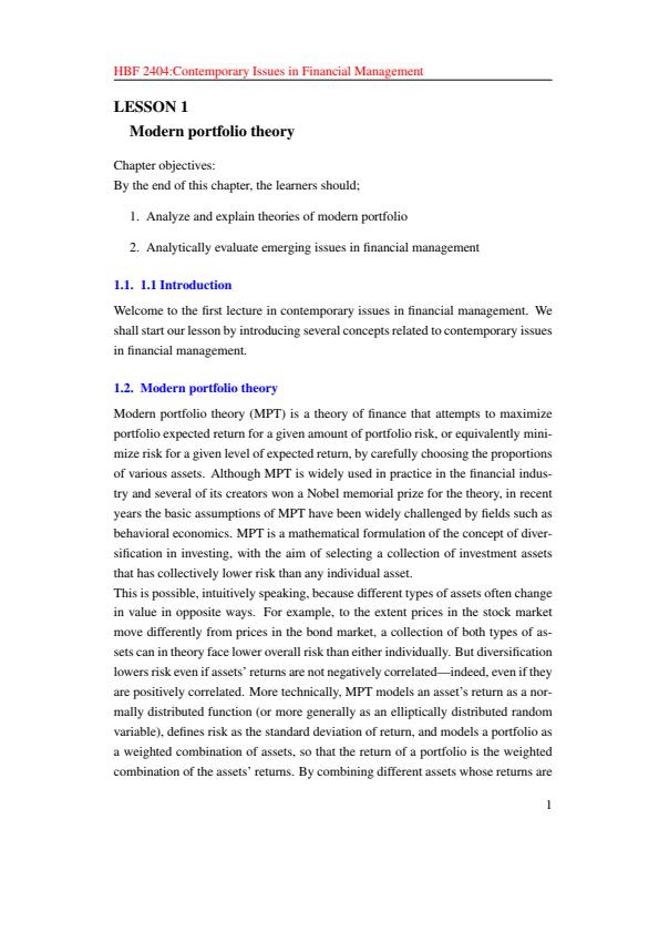 Page 1 – HBF 2404: Contemporary Issues in Financial Management Notes – Kenyaplex