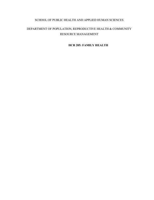 Page 1 – HCR 205: Family Health Notes – Kenyaplex