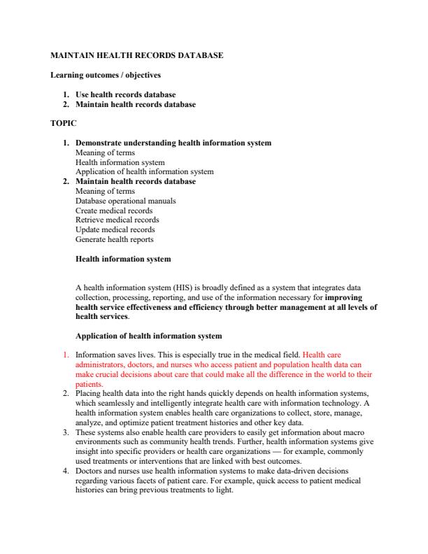 Page 1 – HE/CU/HR/CR/02/5/A Maintain Health Records Database Notes – Kenyaplex