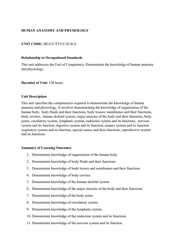 Page 1 – HE/CU/TT/CC/01/6/A: Human Anatomy and Physiology Notes – Kenyaplex