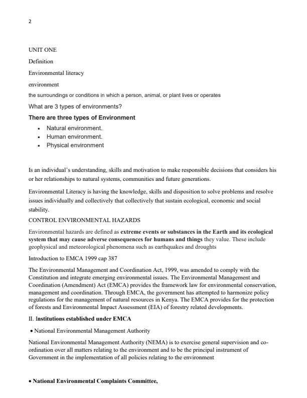 Page 2 – HE/CU/TT/CC/06/5/A: Environmental Literacy Notes – Kenyaplex