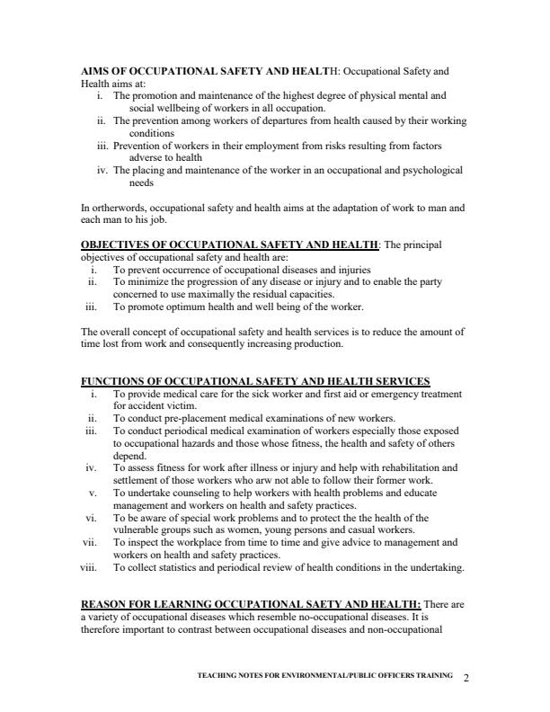 Page 2 – HE/CU/TT/CC/06/5/A: Occupational Safety and Health Services Notes – Kenyaplex