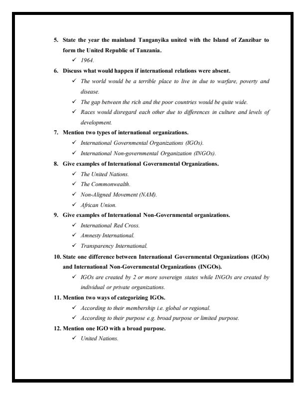 Page 2 – History and Government Form 4 Chapter 2: International Relations Questions and Answers – Kenyaplex