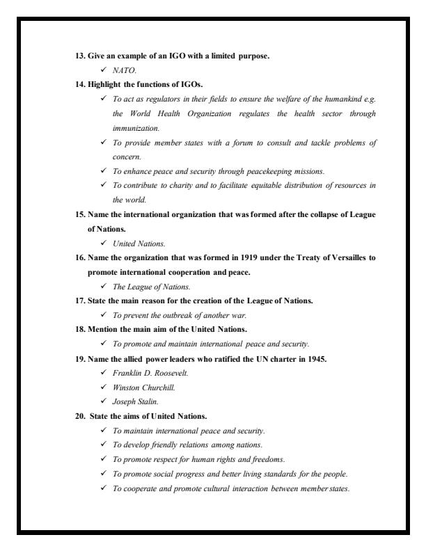 Page 3 – History and Government Form 4 Chapter 2: International Relations Questions and Answers – Kenyaplex