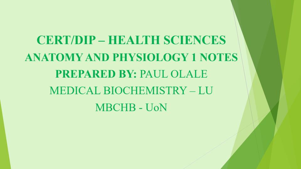 Page 1 – Human Anatomy and Physiology 1 Notes: Introduction to Anatomy and Physiology – Kenyaplex