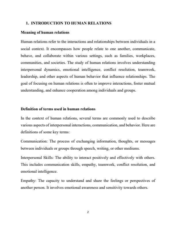 Page 1 – Human Relations Notes: Diploma in Catering and Accommodation Management – Kenyaplex