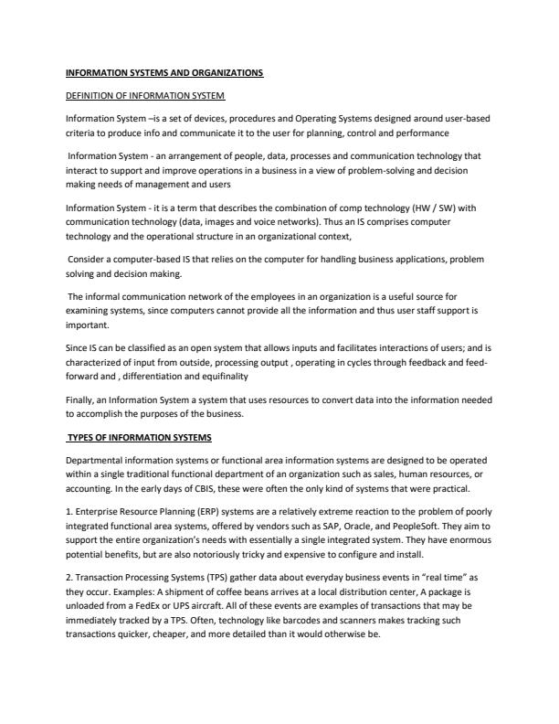 Page 1 – Information Systems and Organizations Notes – Kenyaplex