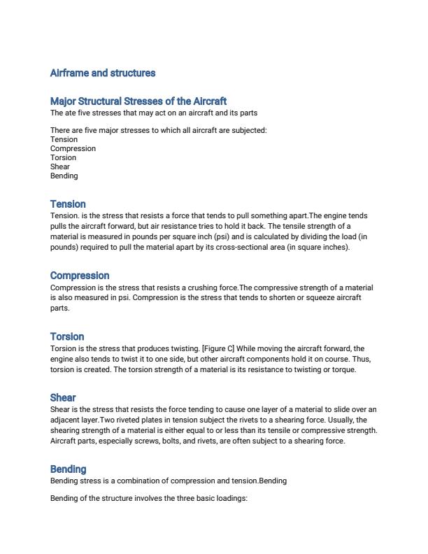 Page 1 – Introduction to Airframe and Structures Notes – Kenyaplex