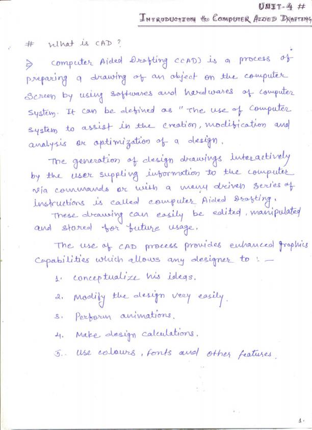 Page 1 – Introduction to Computer Aided Drawing (CAD) Handwritten Notes – Kenyaplex