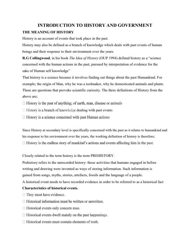 Page 1 – Introduction to History and Government Notes: Form 1 – Kenyaplex
