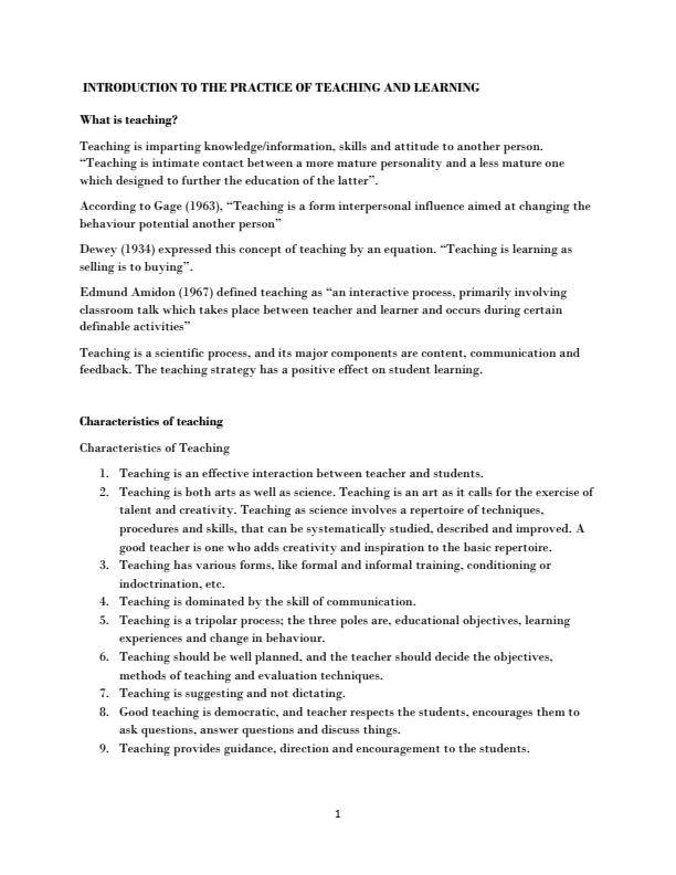 Page 1 – Introduction to the Practice of Teaching and Learning Notes – Kenyaplex