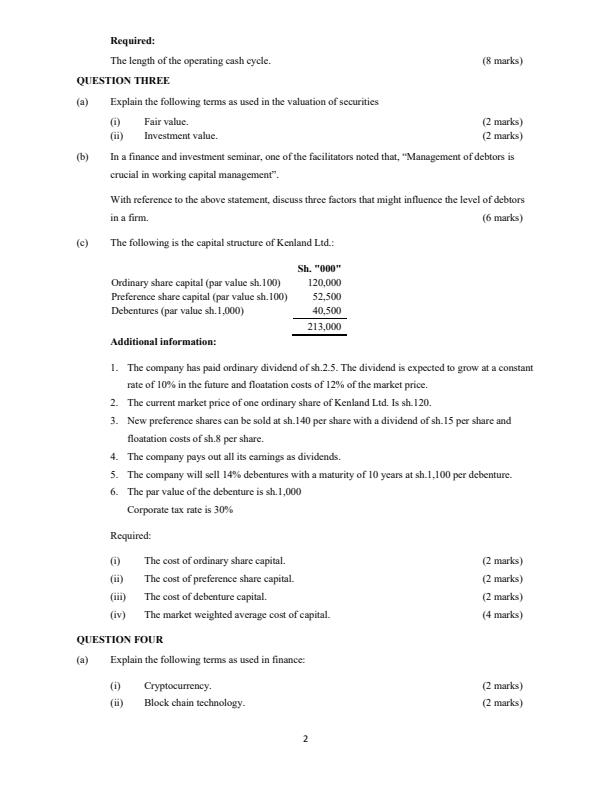 Page 2 – KASNEB ATD Level III Fundamentals of Finance Questions and Answers August 2022 – Kenyaplex