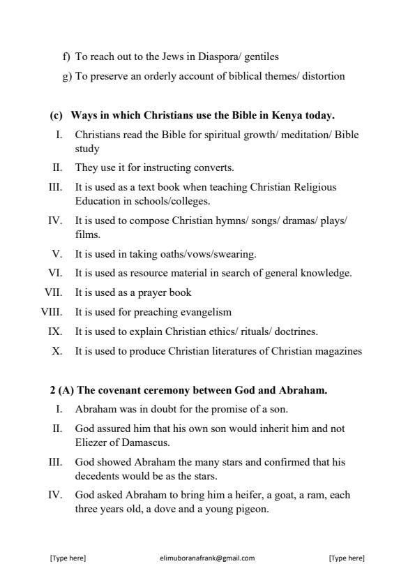 Page 2 – KCSE 2012 CRE Paper 1 Marking Scheme – Kenyaplex