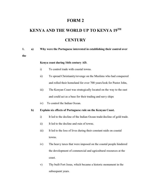 Page 1 – Kenya and the World Upto 19th Century Topical Questions and Answers – Kenyaplex